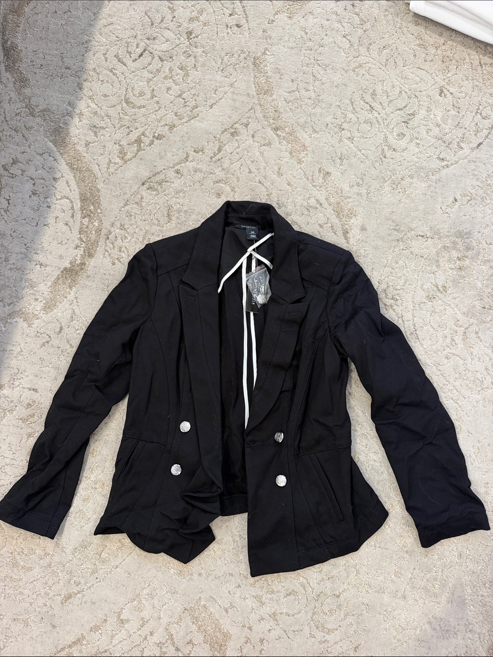 White House Black Market Black Double-Breasted Blazer with Silver Buttons